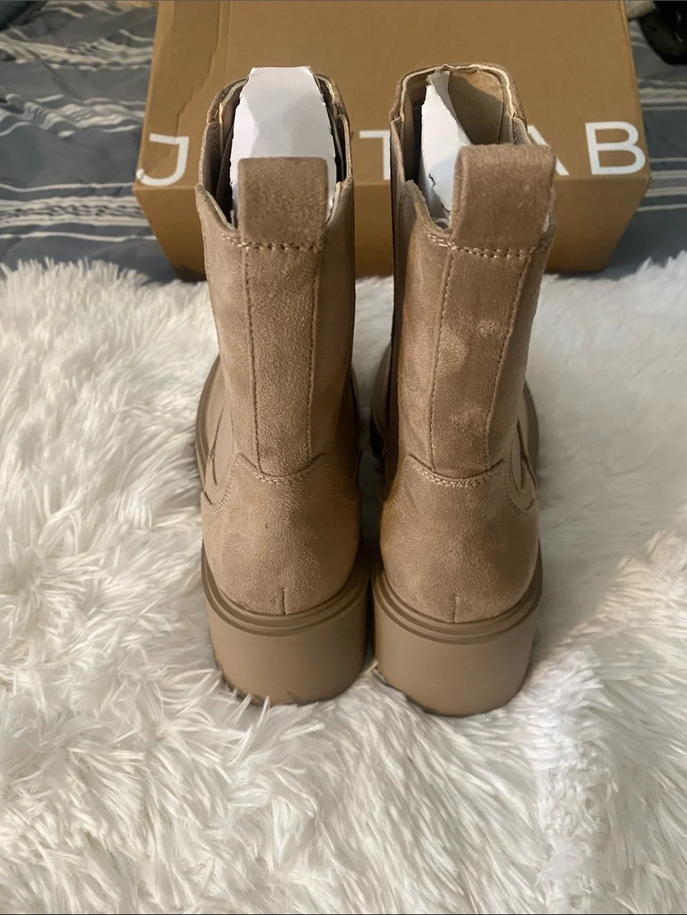 JustFab Tan Suede Platform Chelsea Boots